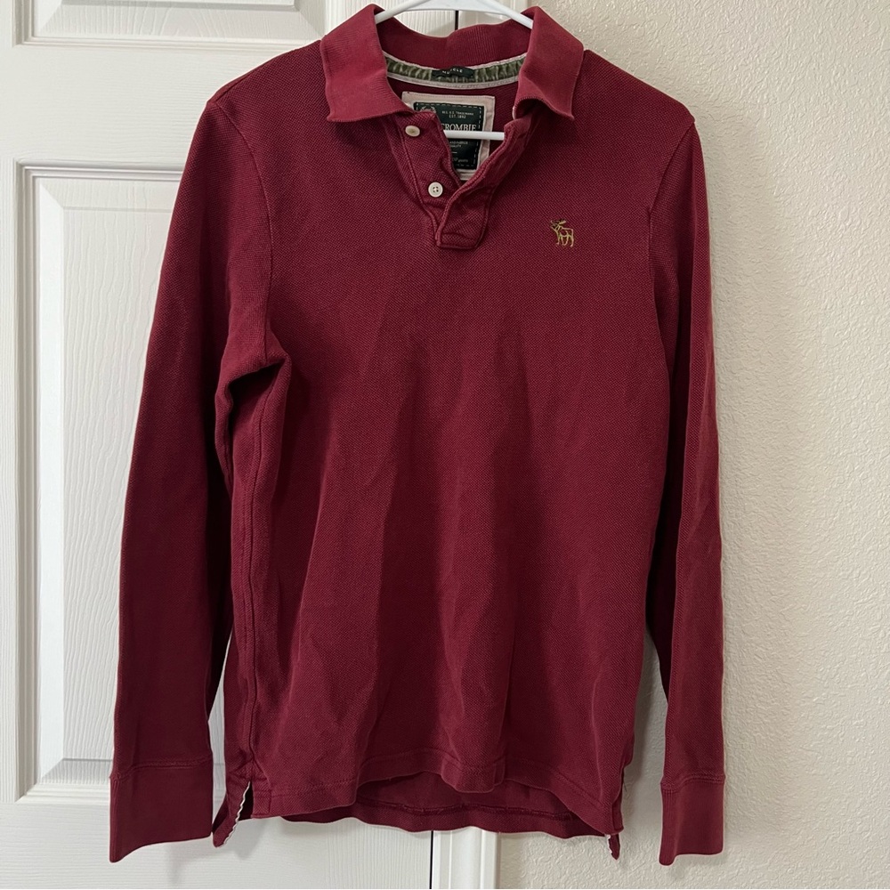 Vintage Men’s Abercrombie & Fitch Burgundy Long Sleeve Polo 90’s Preppy Small